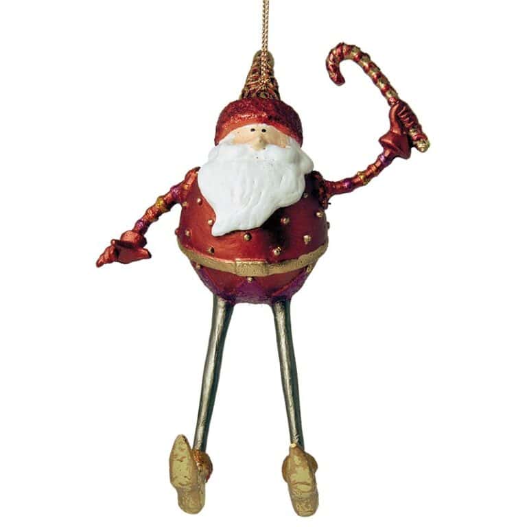 grote santa  16cm turkoos, goud en bordeauxrood  met suikerstok in de hand