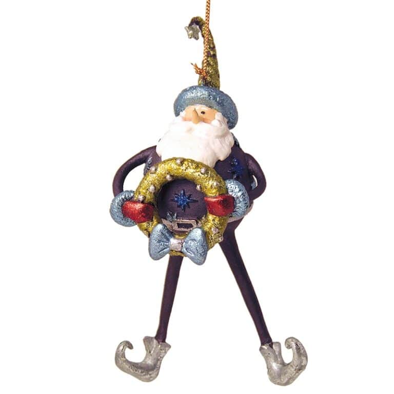 grote santa  16cm turkoos, goud en bordeauxrood  met kerstkrans