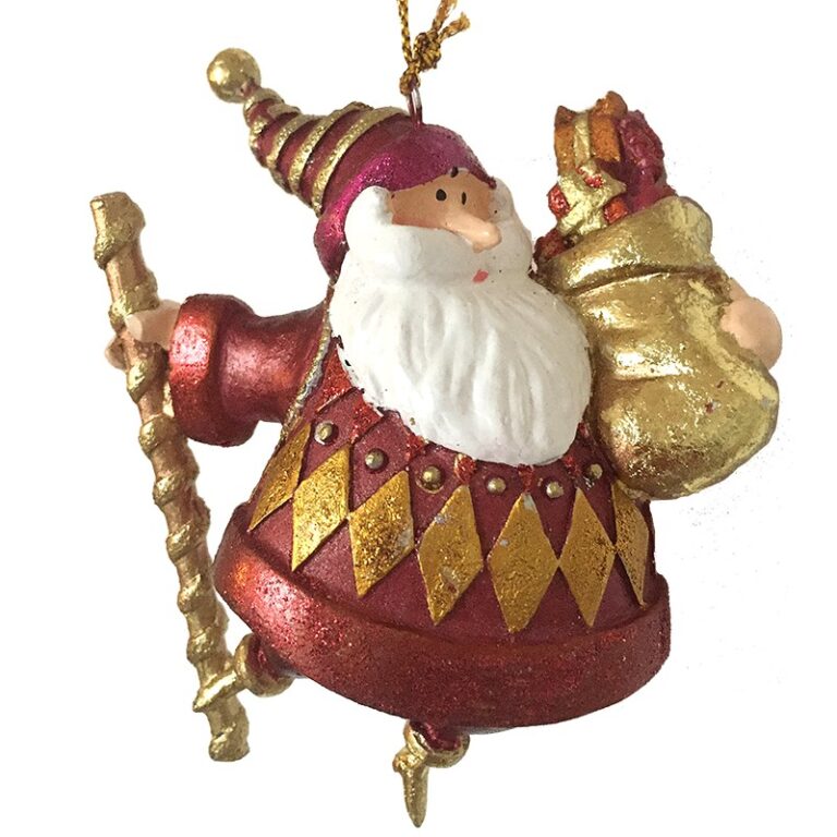 bolle santa 11cm hoog rood met staf en voorraad
