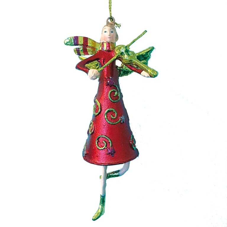 Engel kort kleed 14cm met viool rood