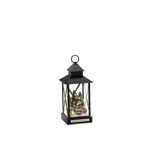 Grote lantaarn Led decor met de kerstman en kerstbomen; witte achtergrond