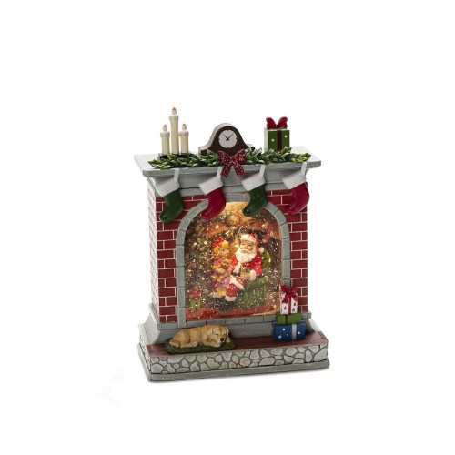 de kerstman met cadeautjes bij de openhaard; witte achtergrond