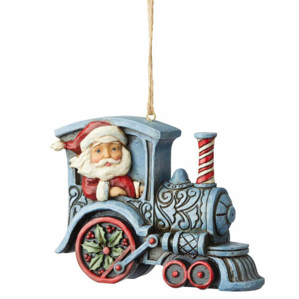 Jim Shore beeldje om op te hangen santa met trein