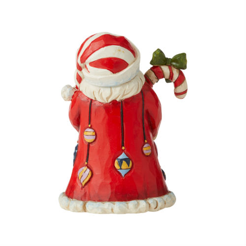 mini kerstman door Jim Shore met lange suikerstok, achterkant