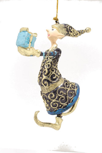 kerstdecoratie pakjesbrenger 12cm donkerblauw en goud