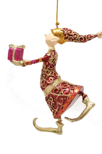 kerstdecoratie pakjesbrenger 12cm donkerrood en goud