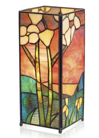 tiffanylamp 27cm hoog, vierkant, amberkleurig