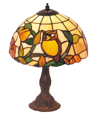 tiffanylamp 34cm hoog, uil glas in lood