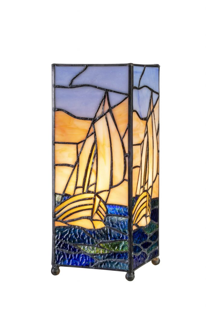 tiffanylamp 27cm hoog, vierkant, bootjes