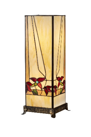 tiffanylamp kolomvorm 46cm, bloemenmotief op amberkleurige achtergrond