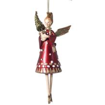 b. engel kort kleed warm rood 14cm met kerstboom