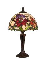 kleine tiffanylamp, 36cm hoog, voorstelling van meerkleurige  bloemen