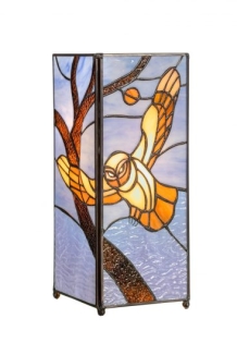 tiffanylamp in kolomvorm met voorstelling van een uil