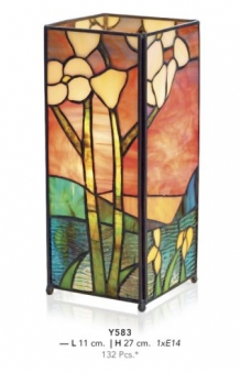 tiffanylamp 27cm hoog, vierkant, amberkleurig