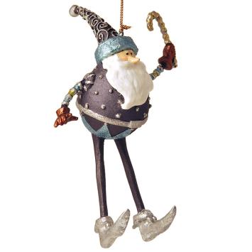 grote santa  16cm paars en blauw met suikerstok in de hand