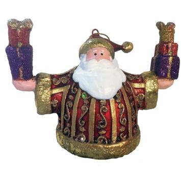 dikke santa rood, 7.5cm, draagt cadeautjes op de handen