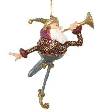 grote santa  16cm bordaux, zilver en goud met bazuin