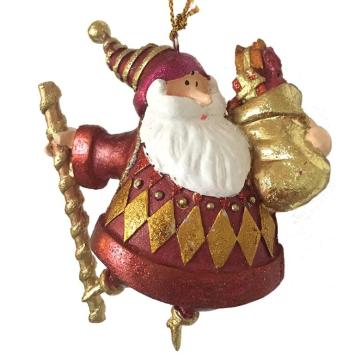 bolle santa 11cm hoog rood met staf en voorraad