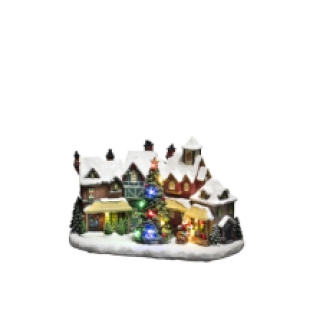 winterdorp met kerstman en grote kerstboom; witte achtergrond