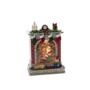 de kerstman met cadeautjes bij de openhaard; witte achtergrond