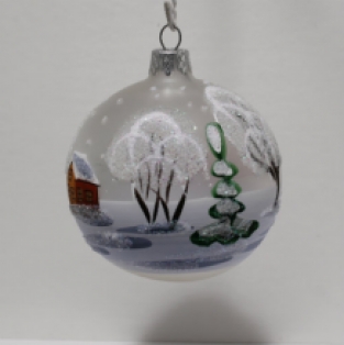 kerstbal wit glas diameter 8cm handbeschilderd winters landschap, achterkant