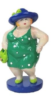 groene staande dikke dame met blauw hoedje